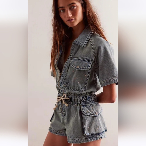 NWOT Free People We The Free Mojave Denim Shortall - Saguaro, Sz Small - Picture 5 of 12
